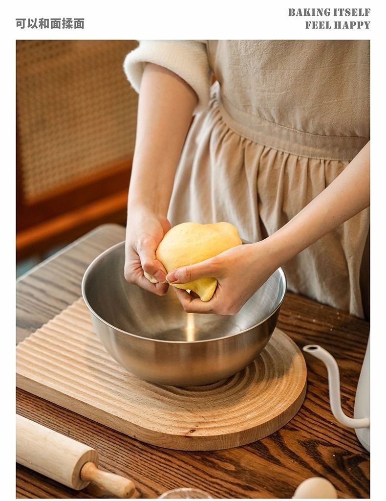 Stainless steel salad basin, household baking egg-beating basin, kitchen sink for washing vegetables, salad bowl, mixing dish basin pic 3