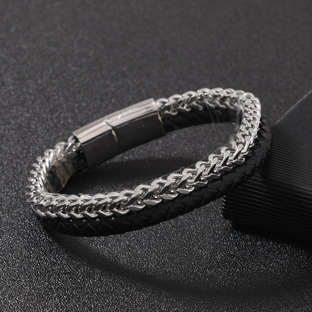 速卖通希音爆款男士手环 多层编织皮革手链时尚个性磁吸扣手链详情30
