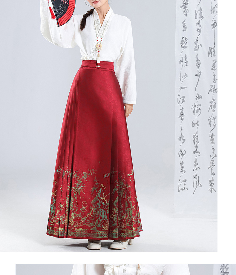 原创幻彩红竹马面裙汉服女订婚礼服新中式中国风日常新款醉梦夕风国潮详情14