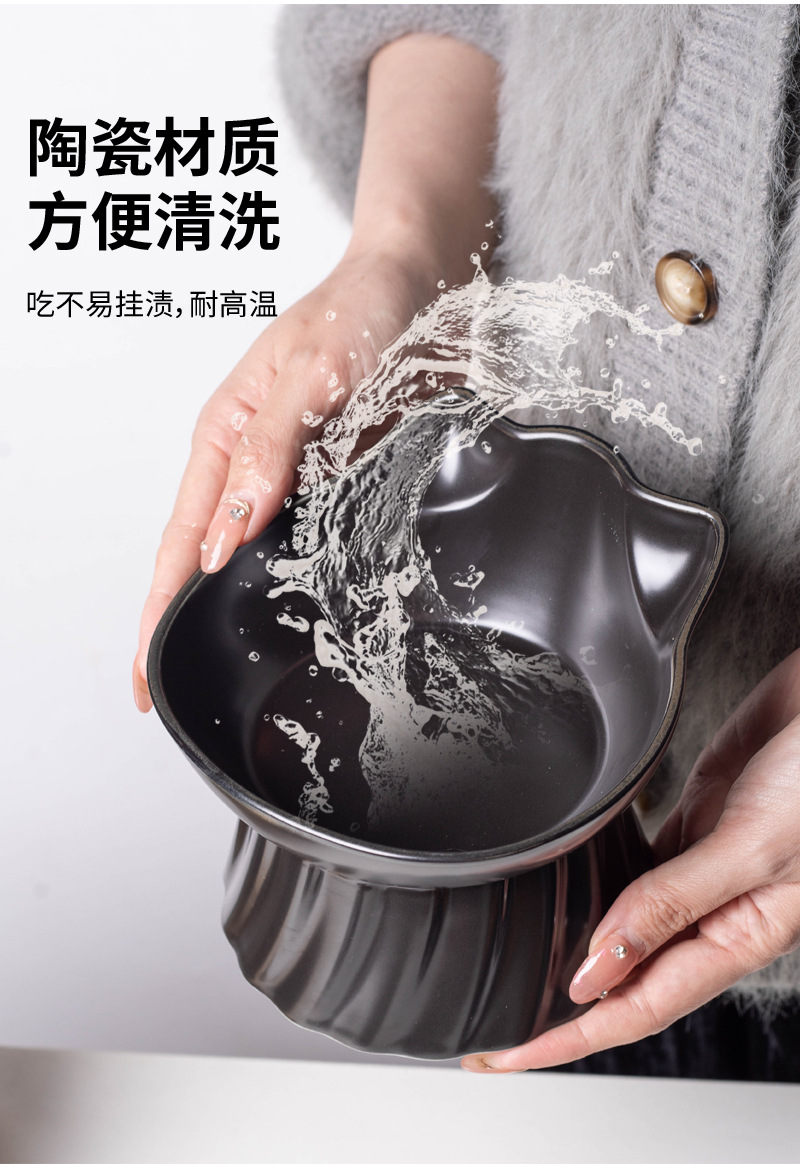 Customized black cat bowl, ceramic drinking bowl, double-bowl ceramic food bowl, dog bowl, cat wooden frame bowl, anti-knock pet bowl pic 7