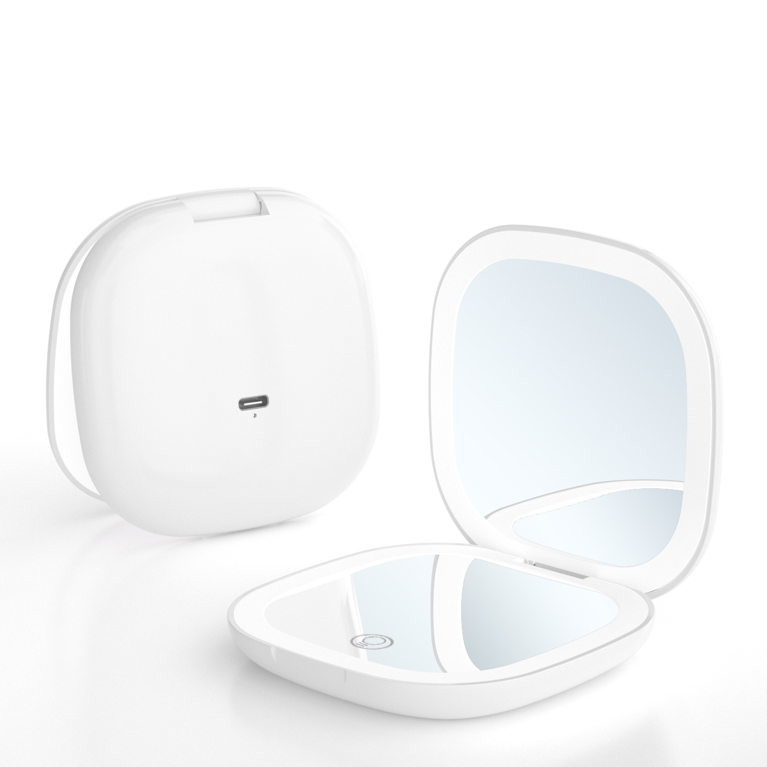 Wholesale of portable led makeup mirrors with double-sided lights and three-color light, foldable handheld USB charging small mirrors pic 19