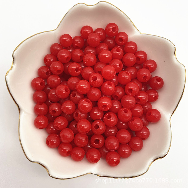 4/6/8mm亚克力直孔实色圆珠 diy手工串珠材料 光面珠子手机链散珠详情20