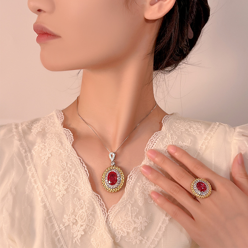 2025庄生生珠宝仿真红刚玉蓝尖晶首饰时尚轻奢套装12*16-10*12详情8