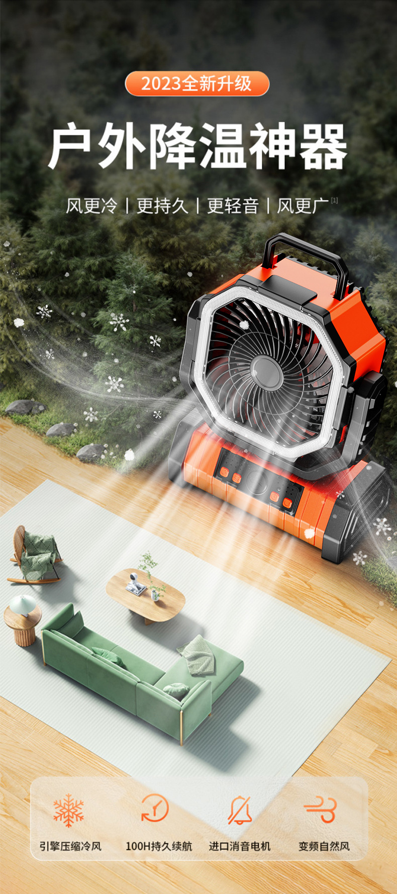 跨境爆品outdoor fan户外露营风扇野营帐篷usb便携式照明夏季电器详情2