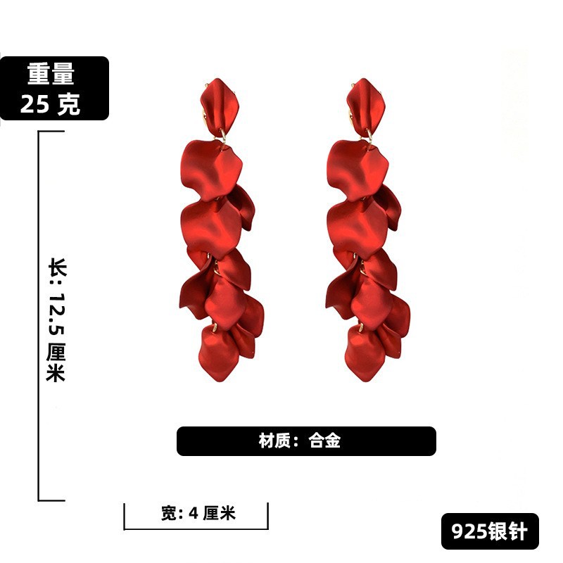 European and American rose petal long tassel earrings, fashionable, ins, elegant, internet-famous, high-end, eco-friendly earrings for women pic 3