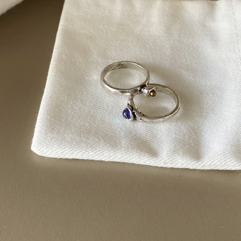 韩国小众设计mars复古手工天然欧珀石戒指女做旧简约百搭叠戴指戒详情7