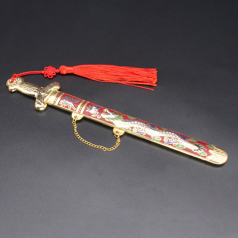 Beijing Cloisonne vintage goods are being exported back to the cultural and recreational collection machine. Copper body enamel dragon pattern tassel sword pic 4