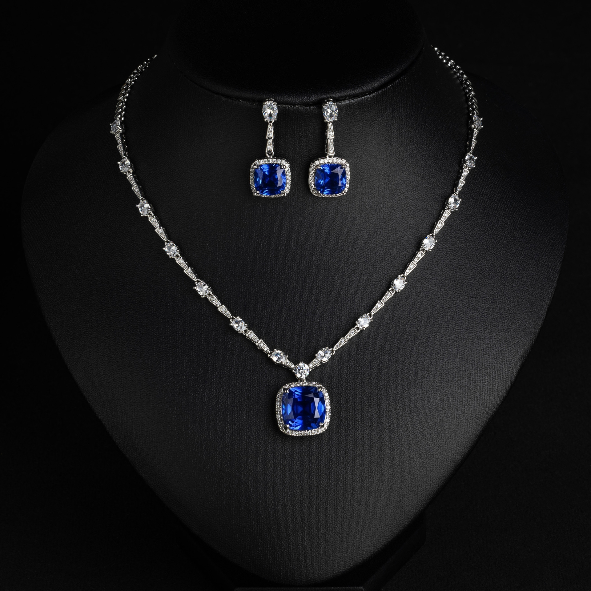 Explosivo crossover nicho sentido gordo cuadrado tesoro pendientes collar de mujer zafiro real nido de pájaro corte diamante rojo colgante conjunto lytj30315 gettisa banquete vestido joyería joyería de moda cross border multi accesorios pic 3