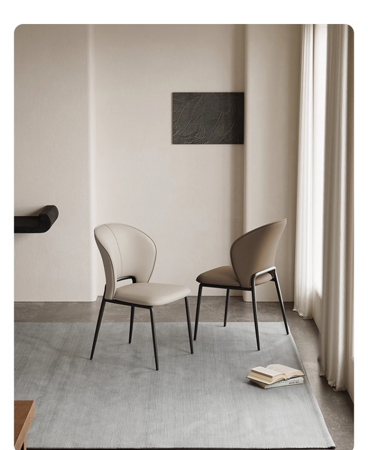 Light luxury dining chairs, home Italian minimalist high-end style hotel negotiation chairs, restaurant chairs, simple dining tables, leather stools pic 11