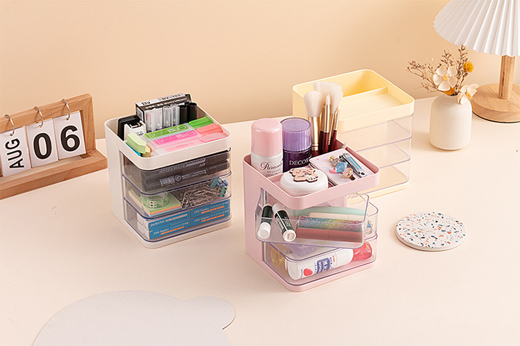 跨境首饰旋转收纳盒发饰桌面大容量饰品整理多层防尘化妆刷收纳筒详情12