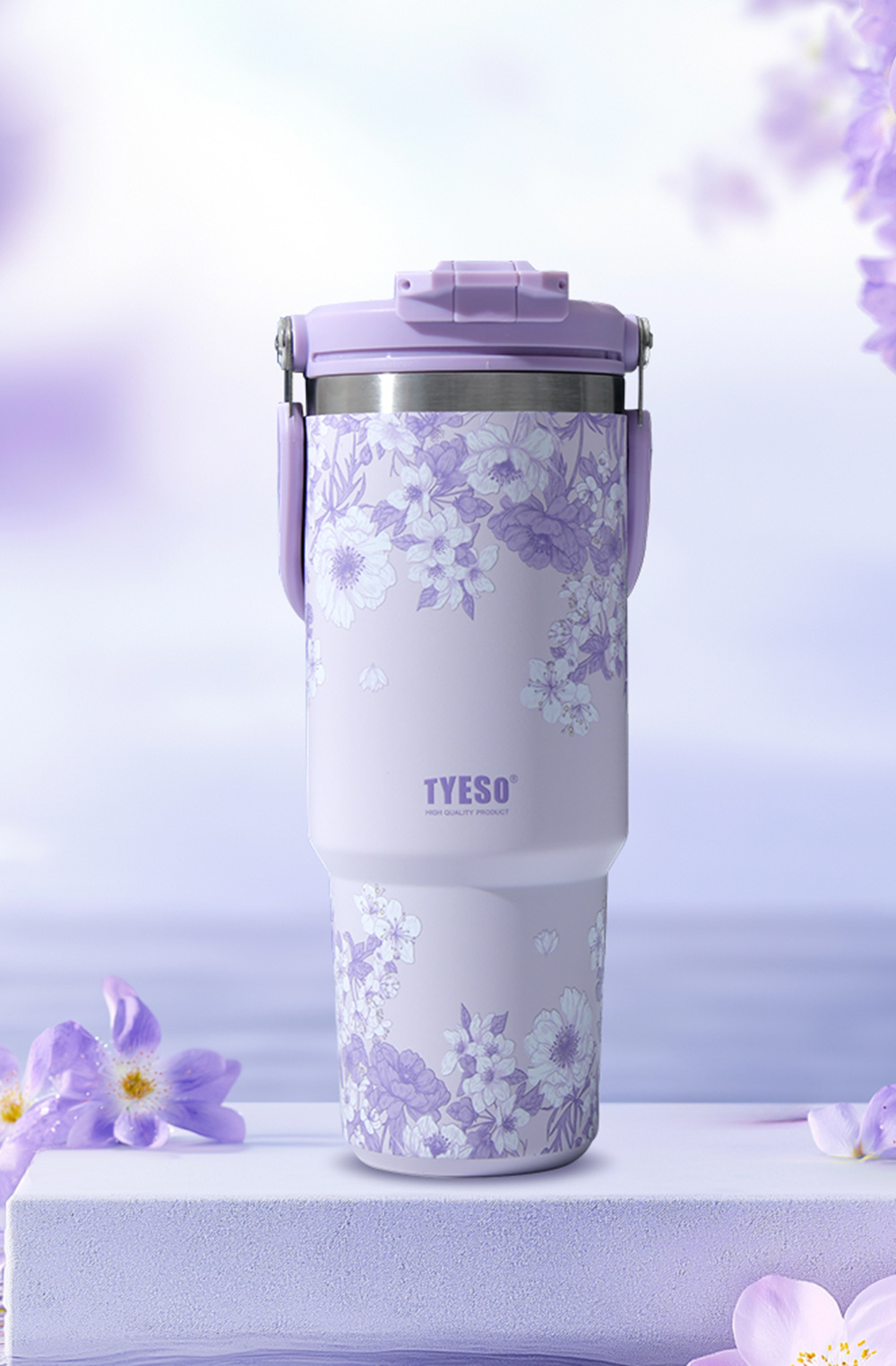 TYESO/ Taishuo Colorful Flower Insulated Cup, double-layer cold preservation portable ice cup, double-drinking car large-capacity water cup pic 7