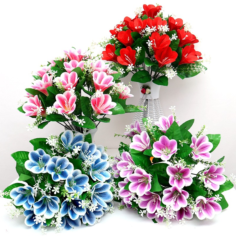 跨境代发仿真花盆栽新娘百合手捧花束葫芦花瓶套装舞蹈道具摆放花详情19
