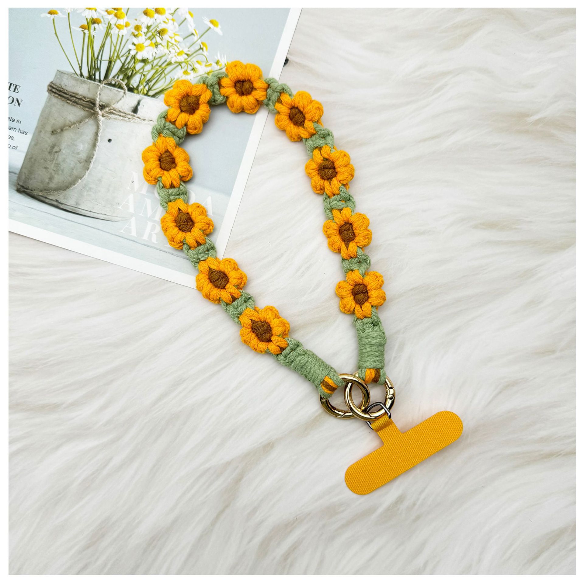 ins欧式手机挂件编织手机链小雏菊花朵编绳钥匙扣包包创意礼物女详情18