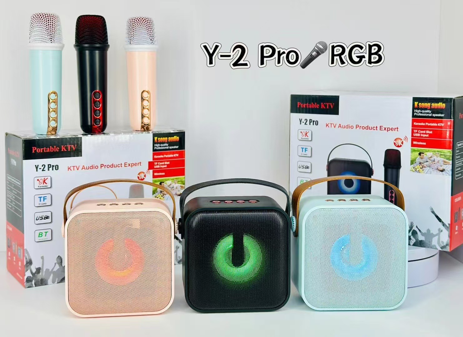 新款跨境 Y-2 Pro无线麦克风蓝牙家庭户外便携k歌音响长续航话筒详情7