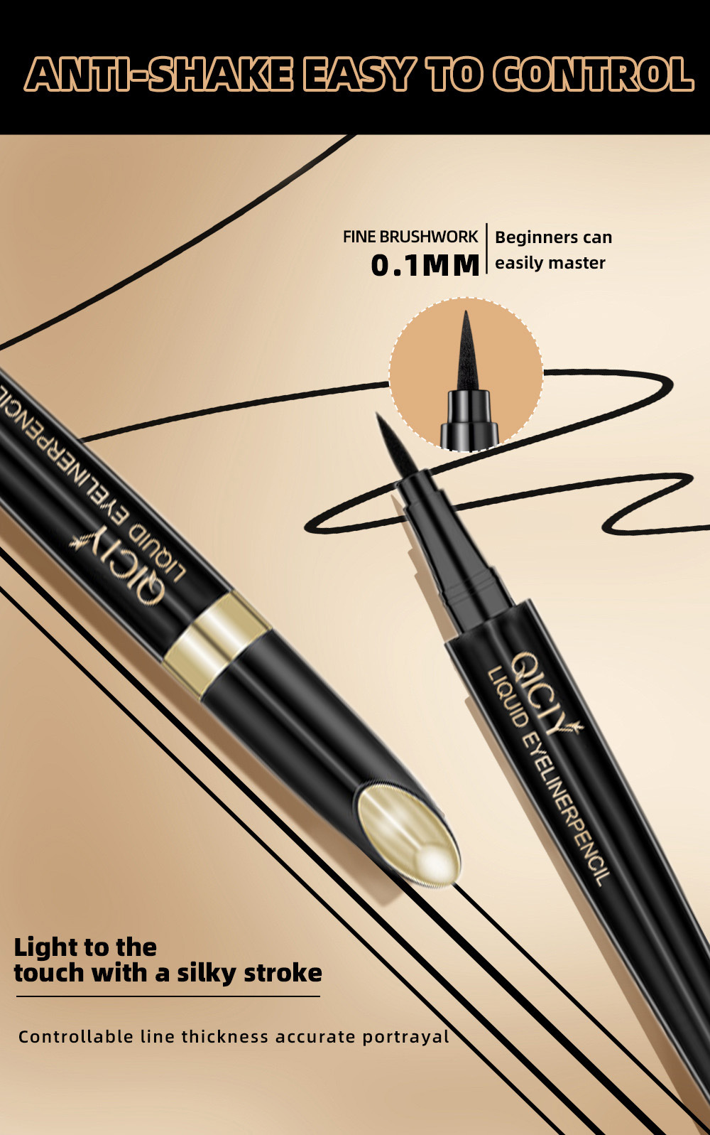 【 Cross-border Exclusive 】QICIY eyeliner Pen Waterproof, non-smudging, genuine eyeliner liquid pen, Quick-drying silkworm pen wholesale pic 7