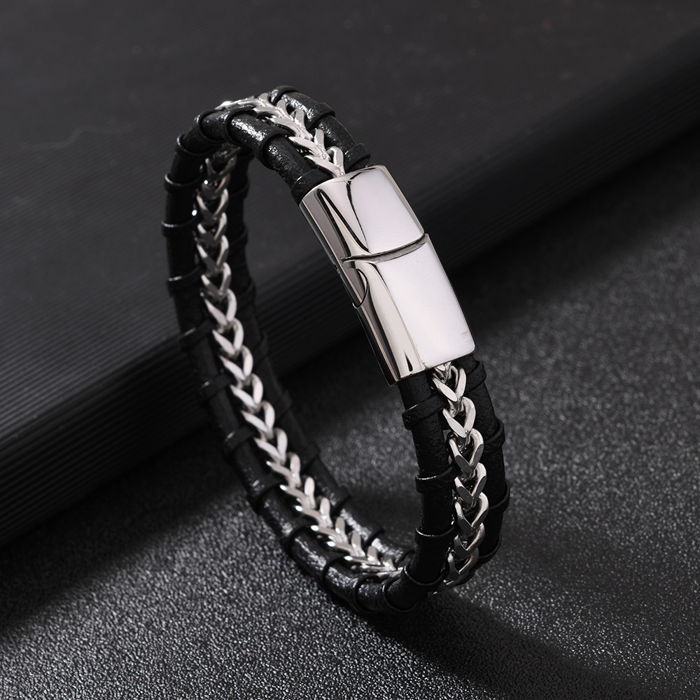 速卖通希音爆款男士手环 多层编织皮革手链时尚个性磁吸扣手链详情19