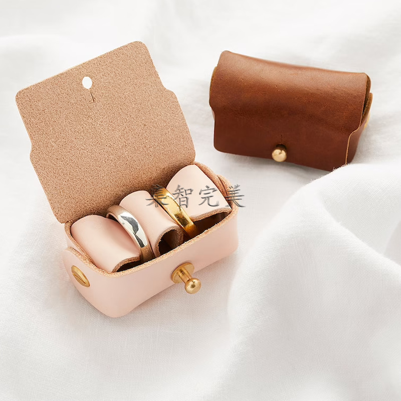 New-style creative leather ring storage bag, travel wedding ring storage box, personalized leather jewelry bag pic 7