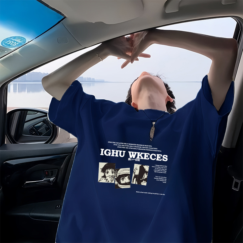 100%纯棉短袖t恤男夏季新款美式复古潮牌宽松半袖青年帅气上衣详情10