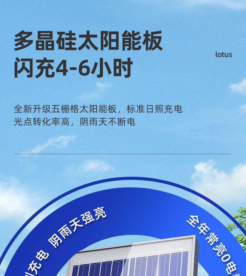 大功率太阳能灯路灯庭院灯太阳能板100W防水照明详情14