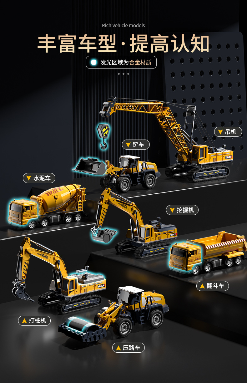 贝杰斯挖掘机合金工程车套装模型男儿童玩具车推土机送礼生日礼物详情3