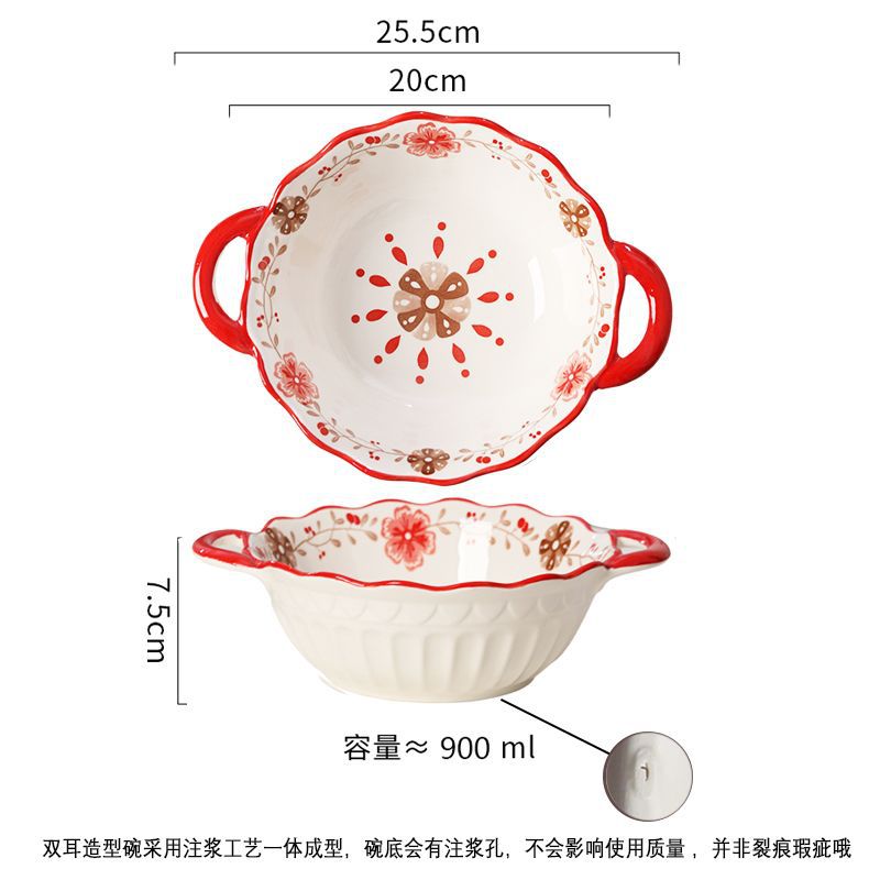 Double-ear soup bowl, large household size 2025 new ceramic, high appearance level, small fresh style instant noodle and snail rice noodle bowl tableware pic 5