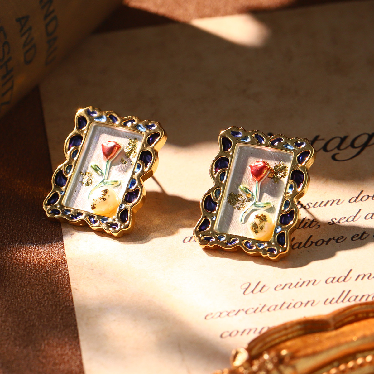 莫奈油画耳环天然珍珠珐琅耳饰法式宫廷风高级感耳夹批发小众饰品详情26