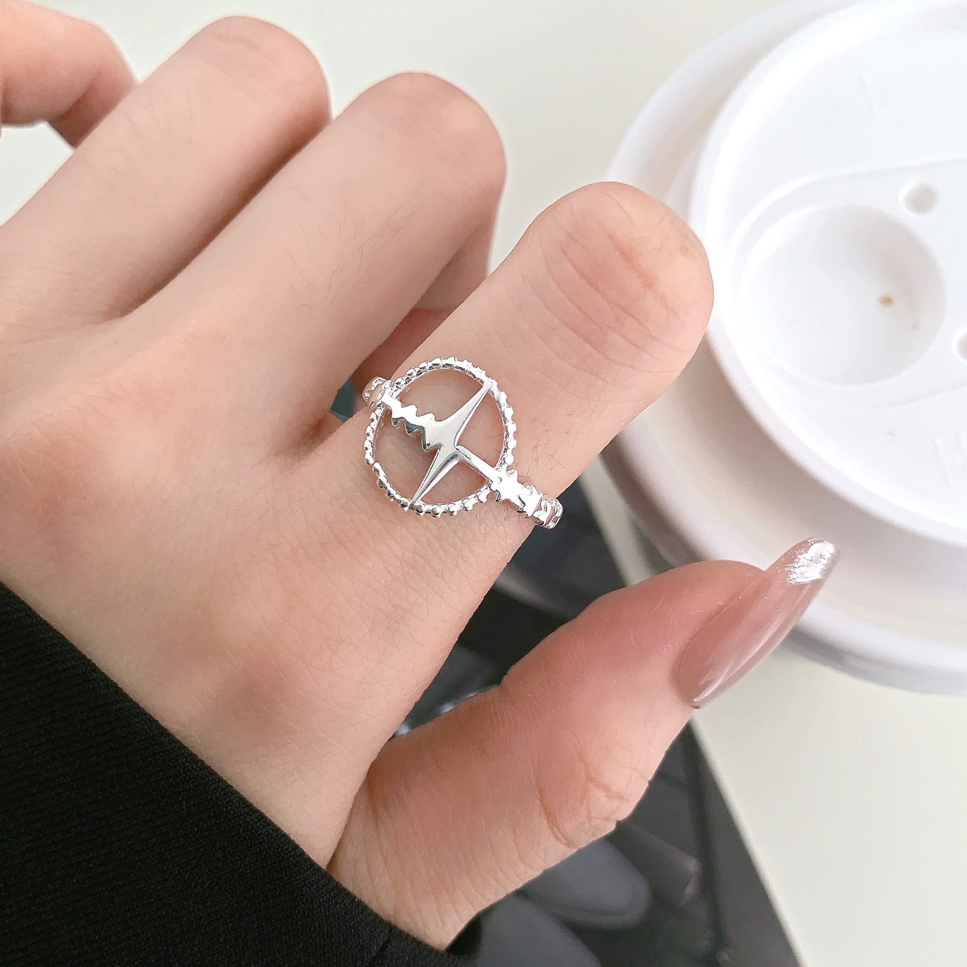 Geometric irregular 12.16 wave ring S925 sterling silver simple and niche heartbeat ring design, cold style adjustable pic 6
