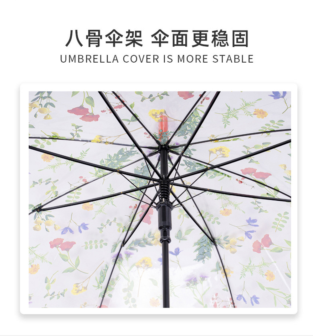 RST新品透明伞带图案富贵花朵成人塑料雨伞批发自动开彩色印刷伞详情18