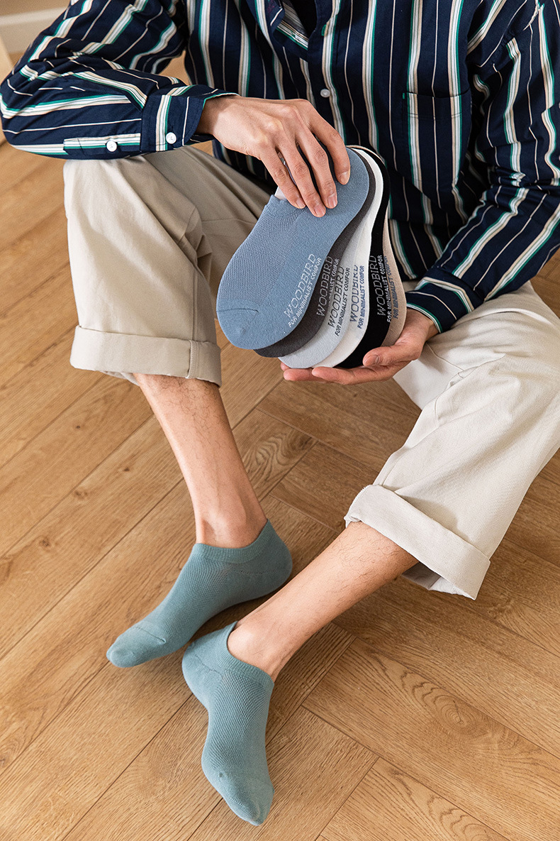 男士薄款短袜纯色袜子网眼浅口隐形袜硅胶防滑防臭棉袜棉纱船袜详情6