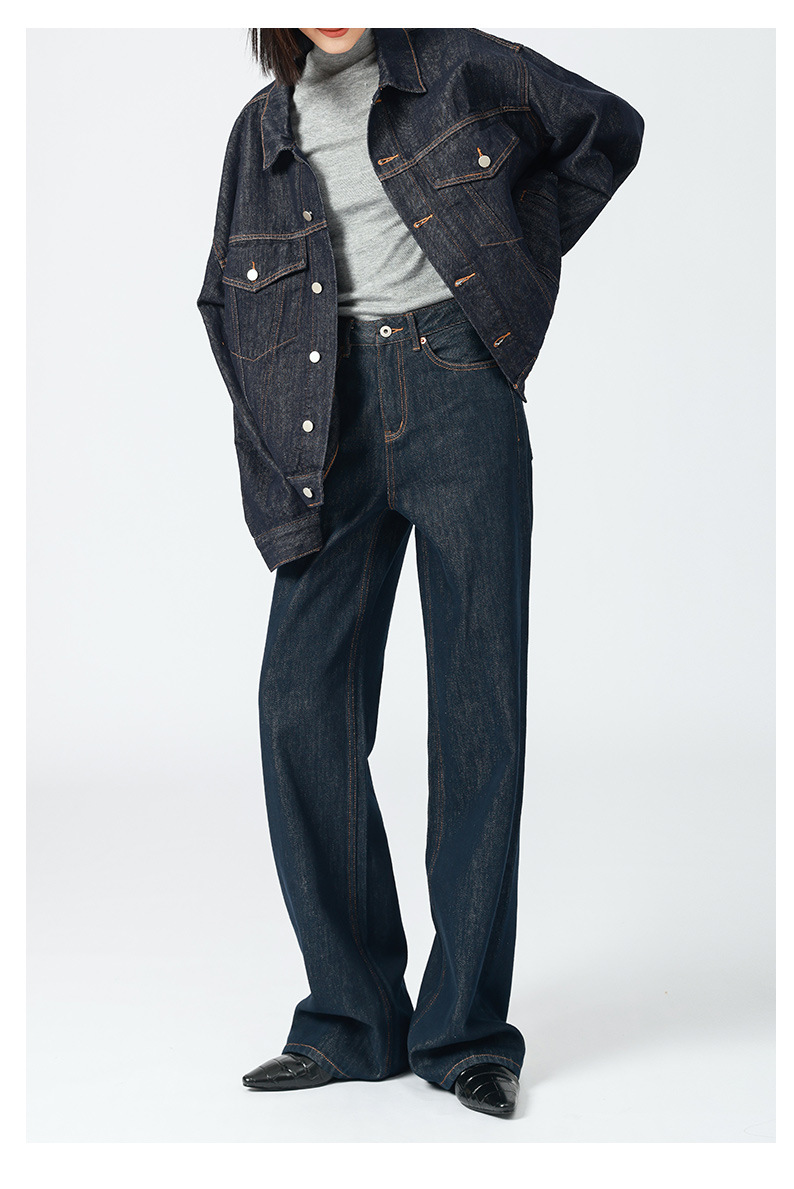 高腰阔腿牛仔裤女 法式松弛感/原色丹宁复古宽松大直筒拖地裤秋冬详情15