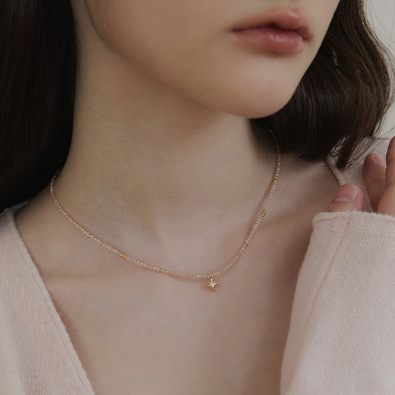 日韩小众设计时尚简约优雅香槟锆石珠闪耀星星吊坠气质项链锁骨链详情1