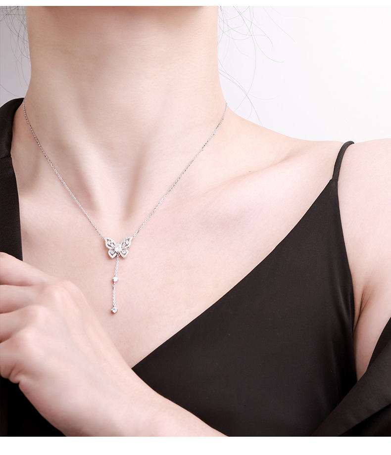 s925 sterling silver butterfly tassel Moissan collarbone chain, a niche and high-end, versatile accessory necklace, exuding a sense of sophistication for autumn and winter pic 20