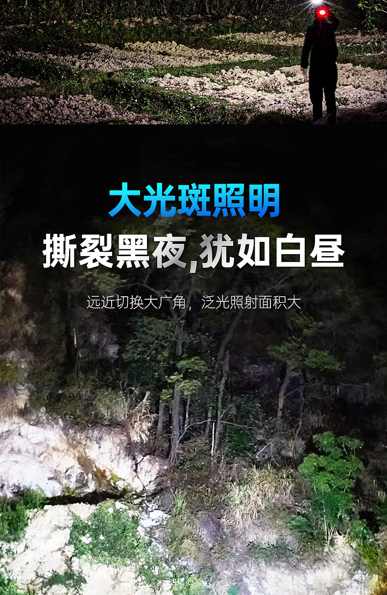 Aluminum alloy headlamp, dual lithium battery, outdoor strong light, waterproof LED charging head-mounted camping fishing searchlight, daily necessities lighting flashlight pic 8