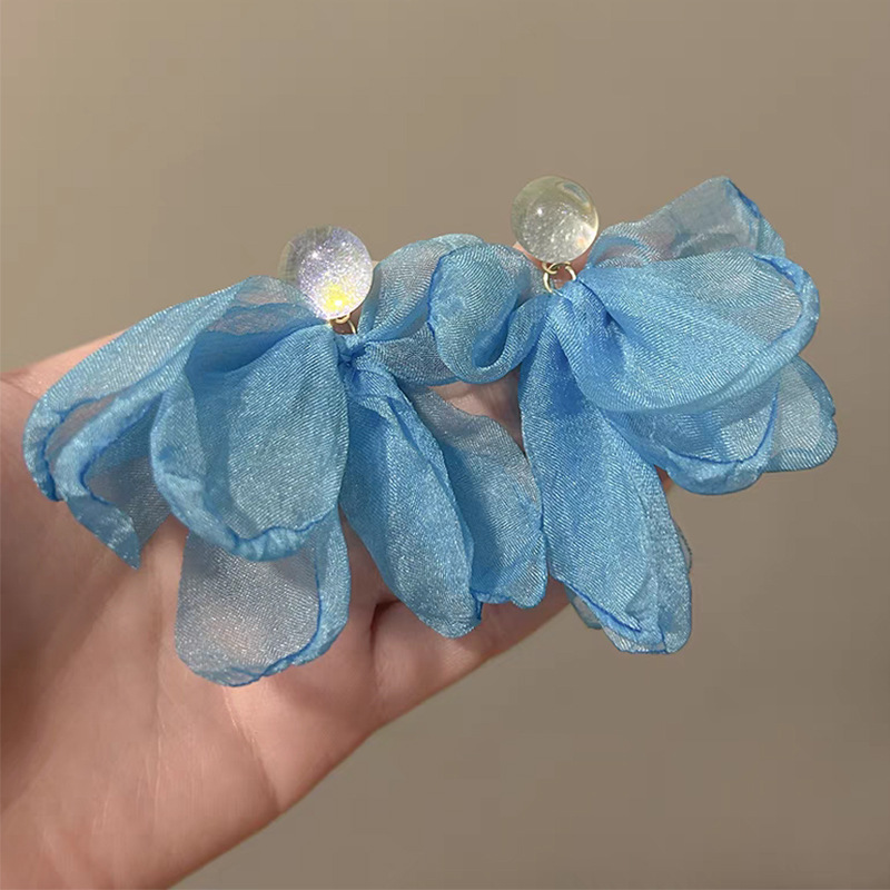 海边超仙氛围感蓝色雪纺耳钉小众设计高级耳环温柔气质度假风耳饰详情5