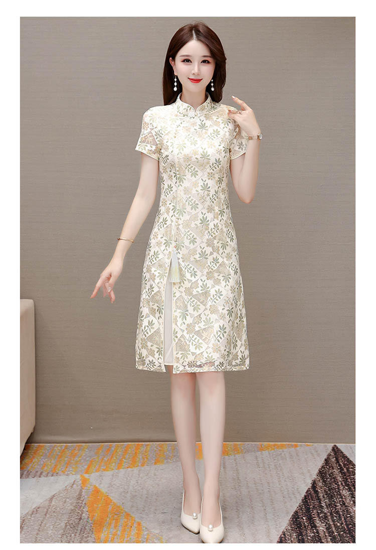 2023年夏季新款中长款气质碎花蕾丝旗袍连衣裙女修身时尚包臀裙详情12