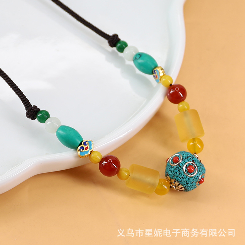 Retro handcrafted ethnic style Tibetan short necklace, feminine and individual Nepalese amber accessory pendant, collarbone chain pic 3