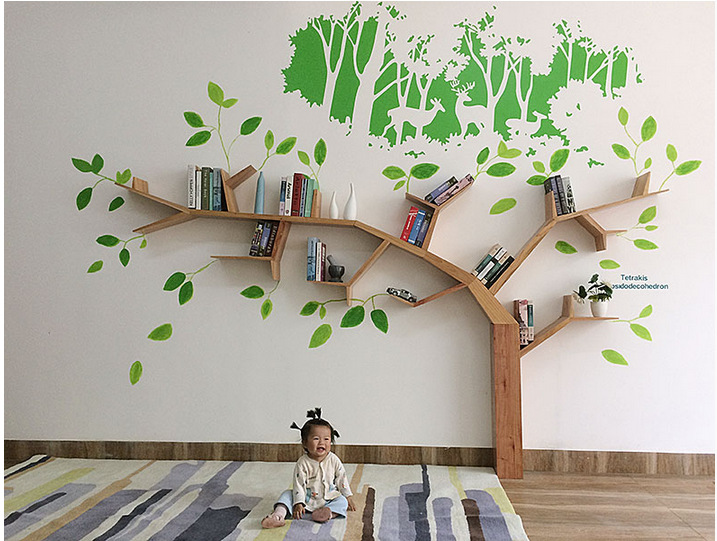 实木书树形书架上墙装饰创意书柜收纳架置物架幼儿园特殊造型详情7