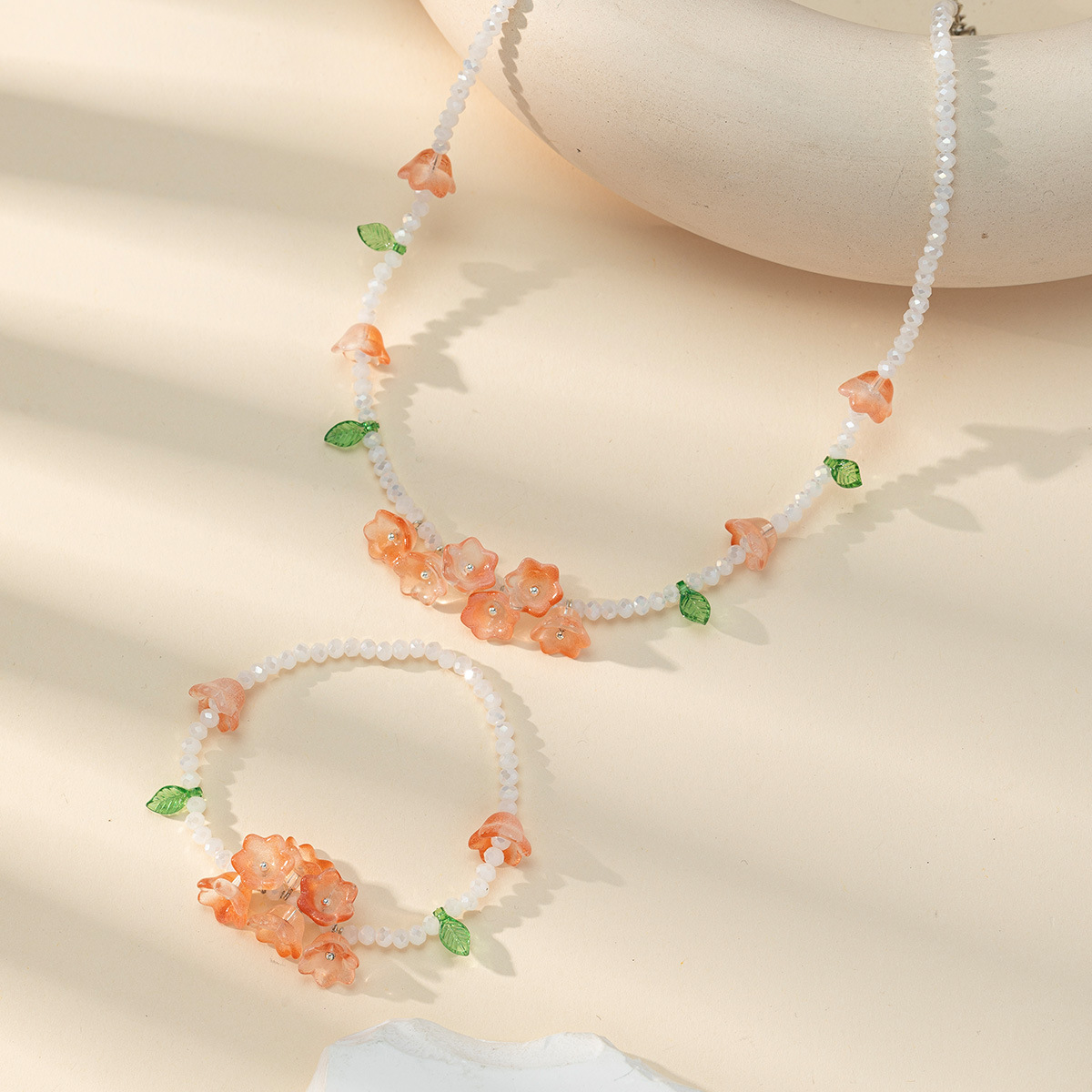 Factory direct sales of colorful beaded crystal chains, popular girlish style crystal bracelets, colorful necklace sets wholesale pic 4