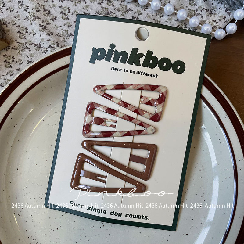 New Korean-style autumn checkered geometric hair clips, handcrafted for children, side cliffside bangs clips, two-piece bye-bye clips for girls, pinkboo multi-color checkered hair clips, simple and fashionable, exquisite daily headwear for girls pic 5