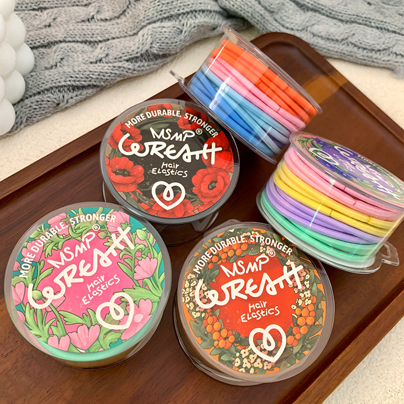 Korean version exquisite colorful printed box set of 12 basic rubber bands, sweet and cute, girlish candy-colored hair accessories pic 4
