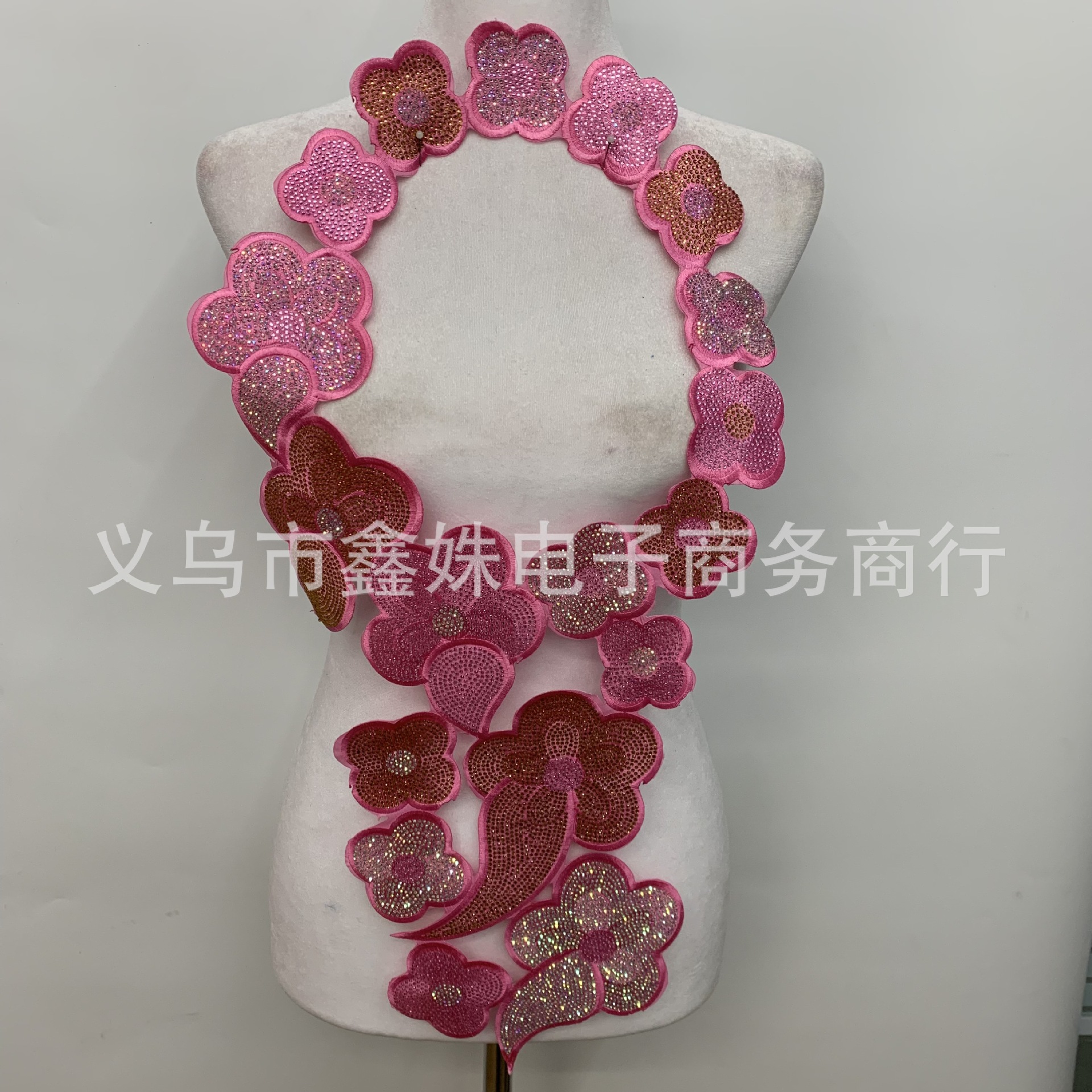 Multi-color adhesive full diamond collar flowers, multi-color large embroidered fabric stickers for stage costumes, opera and animation accessories pic 6