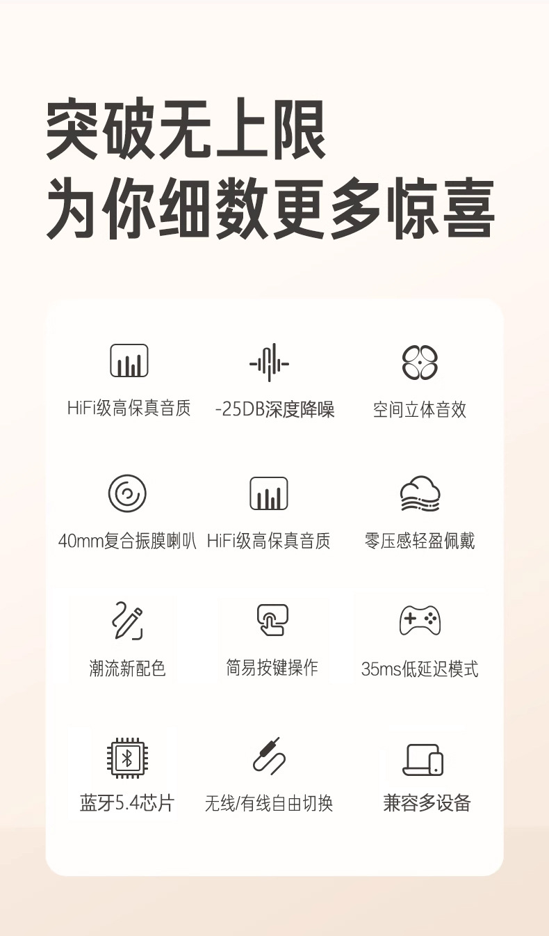 跨境爆款M4ANC主动降噪无线头戴式蓝牙耳机全包耳运动通话耳机5.4详情16