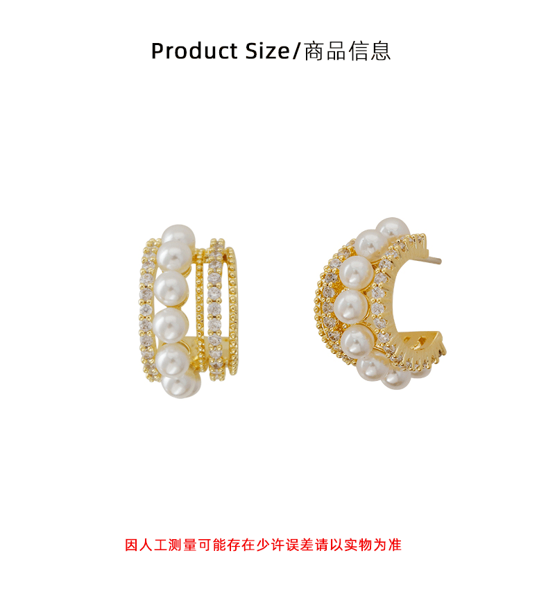 Tipo HyacinthC aretes de perlas coreanos micro circonitas pendientes de medio anillo francés temperamento vintage versátil personalidad pequeña fragancia mujer pic 3