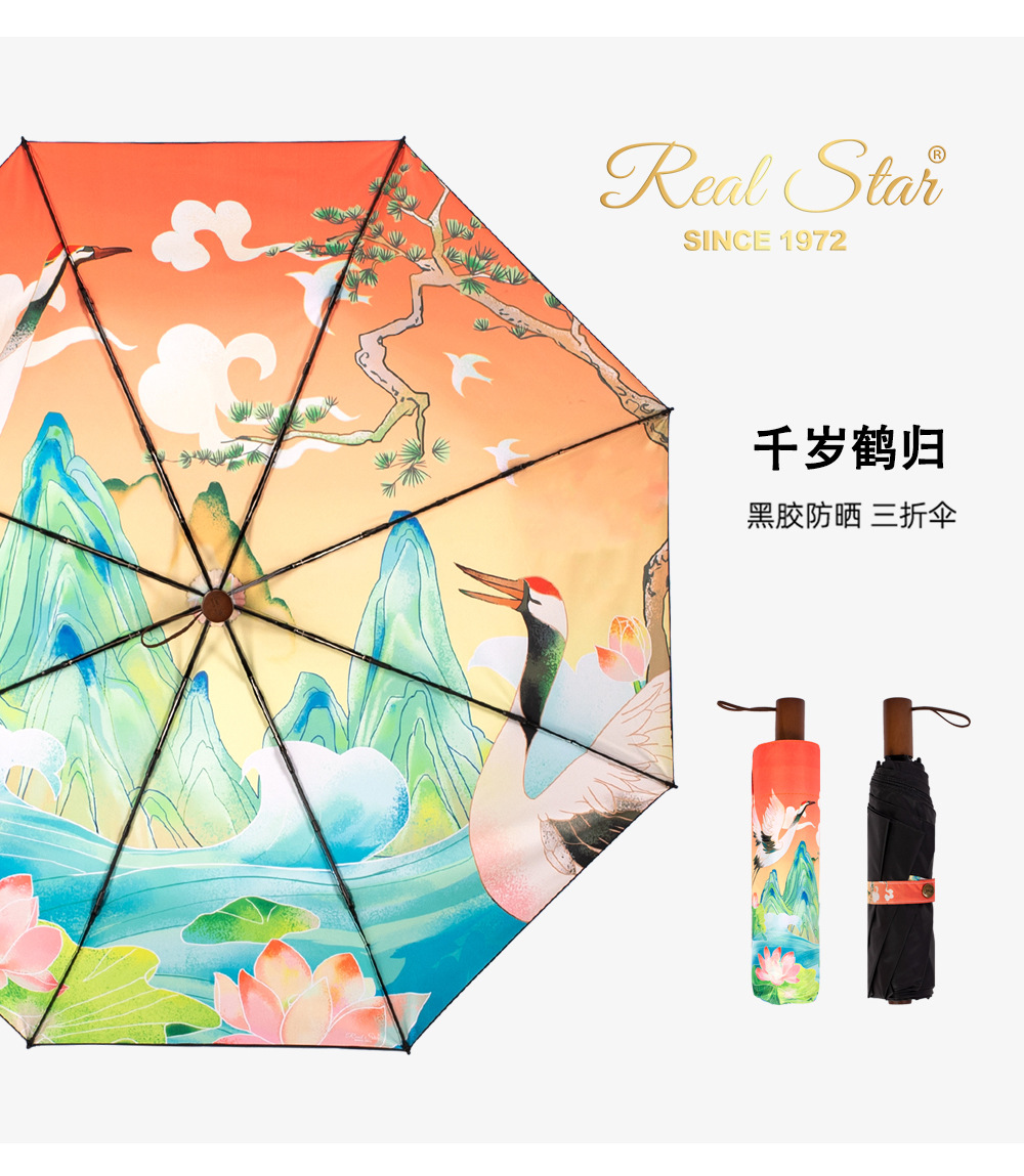 新款三折伞UPF50+手开遮阳晴雨两用太阳伞满版手绘数码印刷伞面详情22