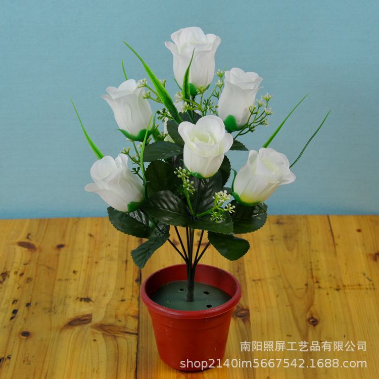 照屏仿真花厂家批发仿真玫瑰花仿真绢花七头春蕾把花小假花花束详情22