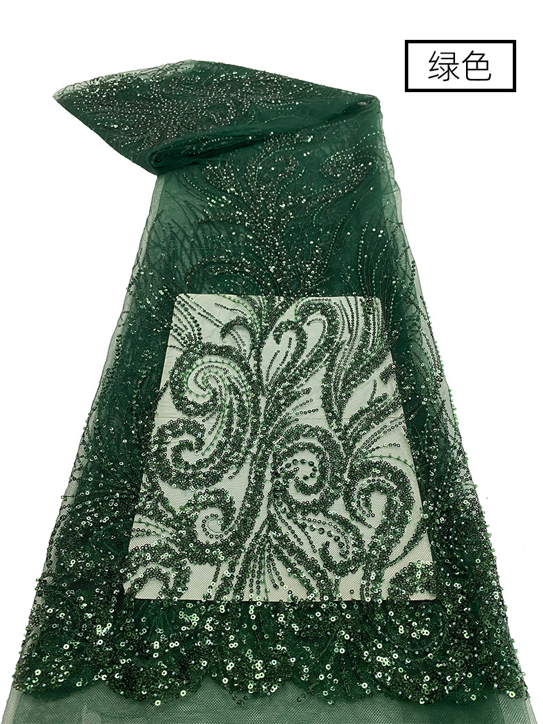 中大专供珠管珠子亮片网布蕾丝绣花婚纱礼服面料立体花朵亮片面料详情26