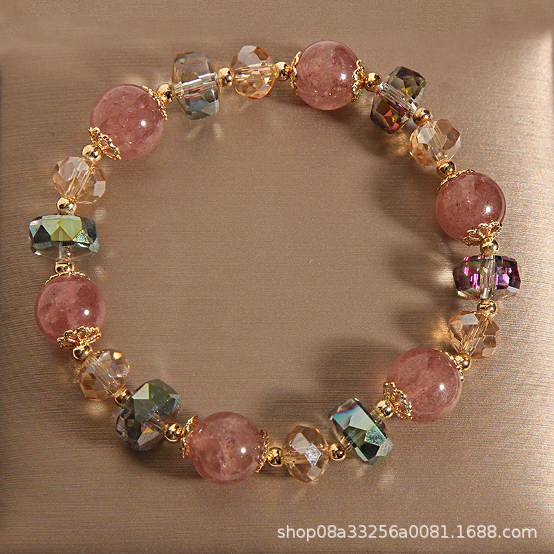 春夏新款水晶手链女草莓晶手串粉晶时尚简约百搭手饰品详情2