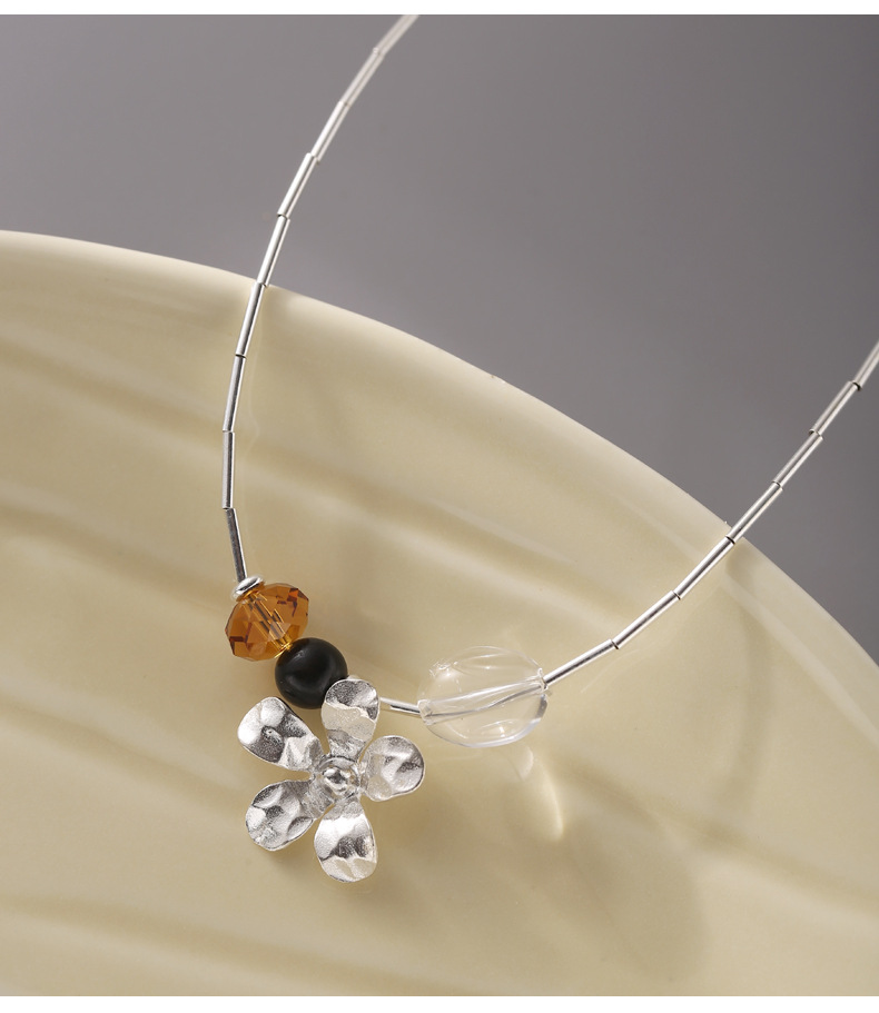 925 sterling silver irregular crystal flower sandalwood necklace for women, simple, light luxury, fashionable and individual collarbone chain N0992 pic 16