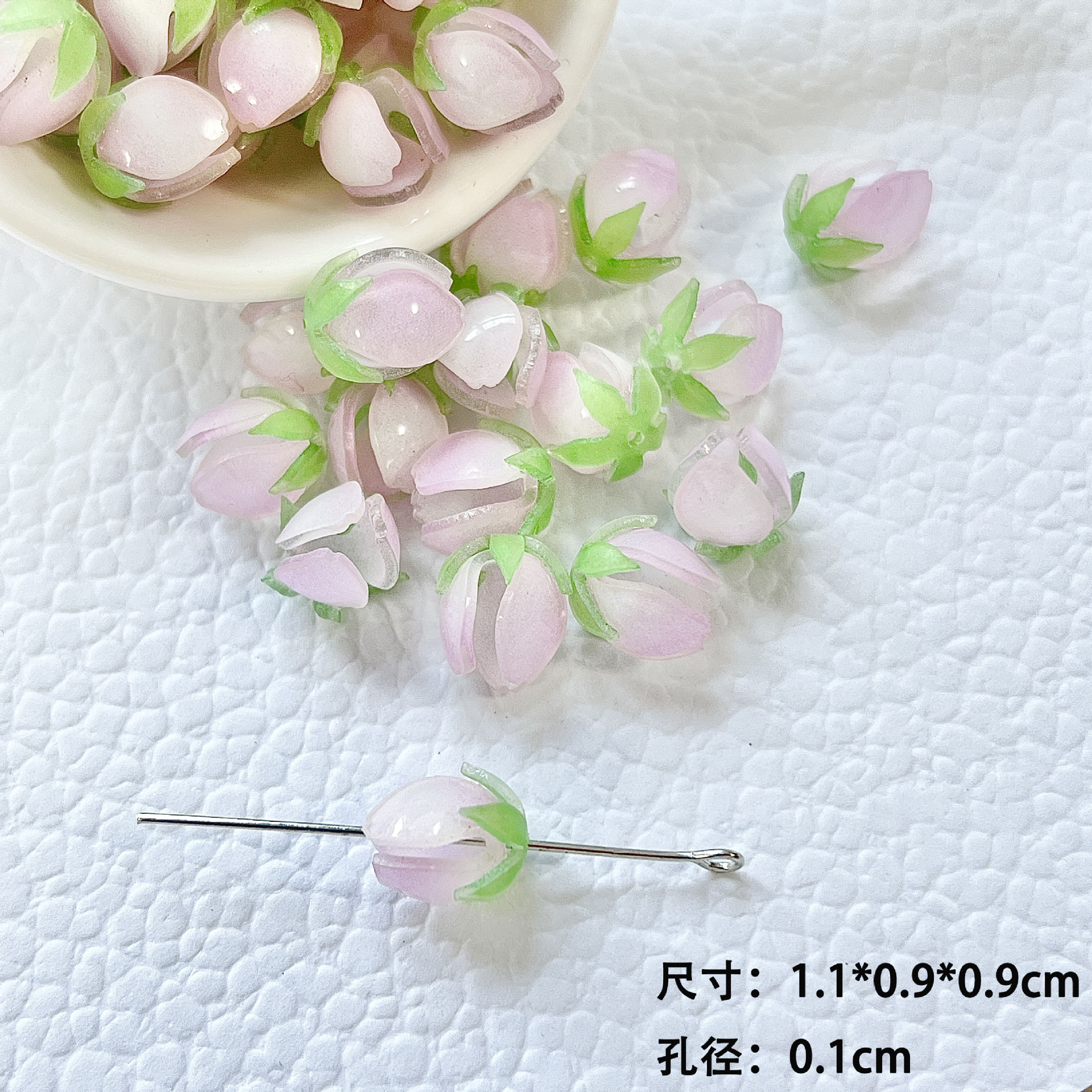 国风复古感古风晕染花苞金箔花朵热缩片穿孔贴片diy手工发簪配件详情8