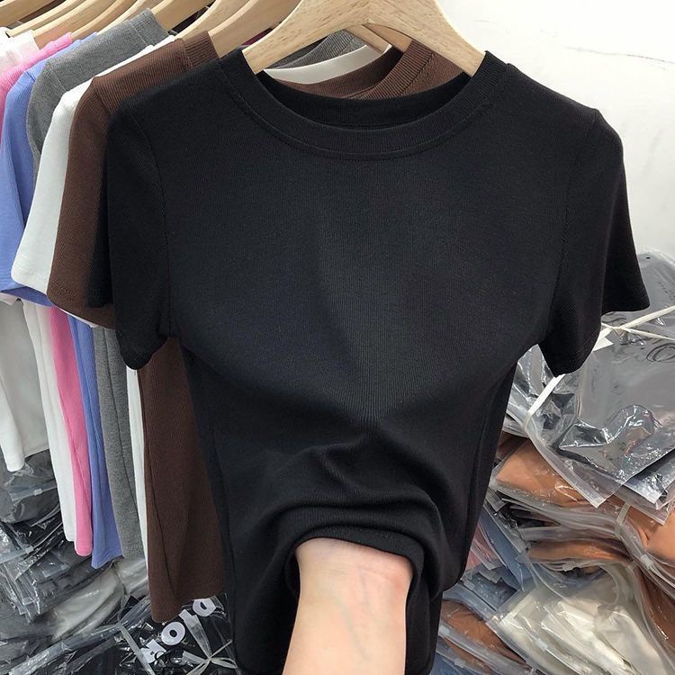 纯色面膜T恤女短袖2024年夏季新款法式修身显瘦设计感打底衫上衣详情16